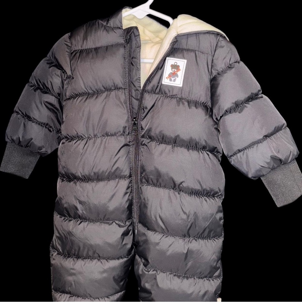 Gray Puffer Snowsuit with Bear Patch